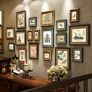 品厂促实木照片墙鹿装饰客厅美式相框墙复古欧式免打孔楼梯相片墙