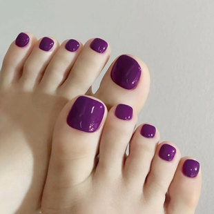 葡萄紫色脚趾穿戴美甲贴nail成品欧美风简约纯色显白气质假指甲片