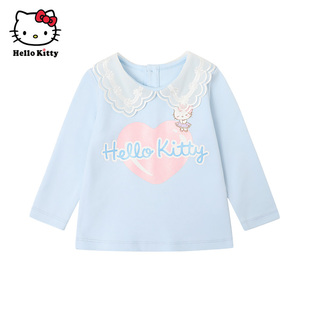 Hello Kitty童装女童春款棉长袖翻领T恤休闲打底衫上衣