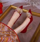 新娘婚鞋不累脚小众高级感红色秀禾服鞋子结婚礼高跟鞋女敬酒服鞋