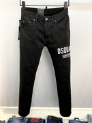 男装牛仔裤dsquared2简约字母，印花d二次方修身时尚，潮流d2黑色长裤