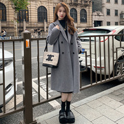 灰色双面绒呢大衣女中长款2023秋冬季韩版宽松气质，毛呢外套