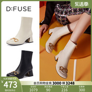 DFuse迪芙斯秋冬牛皮马衔扣短靴粗跟踝靴女DF14116405