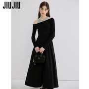 JIUJIU黑灰撞色两件套法式连衣裙女春季2024年设计感套装裙子
