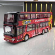 儿童汽车玩具双层巴士模型仿真回力发声合金车音乐模型摆件藏品