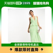 香港直邮潮奢 ASOS 女士设计深V褶裥层叠绿色中长连衣裙(sage)