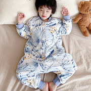 秋冬儿童睡袋薄棉宝宝双层纯棉分脚防踢被夹棉可拆袖加厚薄款睡衣