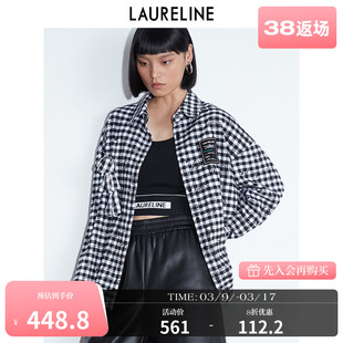 LAURELINE/洛瑞琳春季女装黑白格纹经典时尚纯棉长袖衬衫