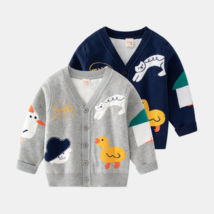儿童毛衣开衫针织春秋装，韩版动物卡通小男童，洋气宝宝v领长袖外套