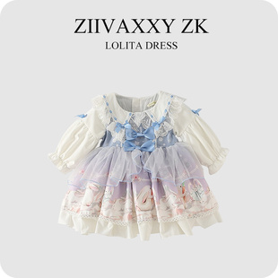 ziivaxxy枝芽2023女童装长袖，公主蓬蓬裙女童洛丽塔lolita裙子