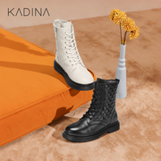 卡迪娜秋冬舒适低跟短靴，绑带拉链菱，格中帮马丁靴kla00303