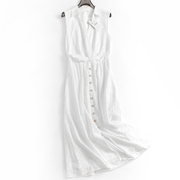 白色镂空刺绣打褶收腰修身V领衬衫裙无袖背心裙气质感连衣裙A463