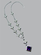 vintage中古品牌打标深紫色方块，水晶镶嵌菱形，短款锁骨链项链