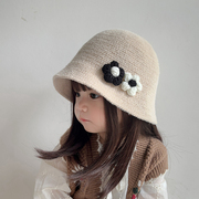 秋冬季儿童水桶帽子女童针织，毛线帽百搭韩国ins花朵女宝宝渔夫帽