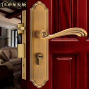 格林美域 美式简约黄铜室内金色卧室门锁 欧式房门锁仿古木门锁