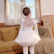 儿童舞蹈服秋季长袖女童练功服白色半身裙纱裙幼儿芭蕾舞裙中国舞
