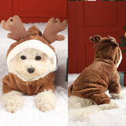 秋冬款保暖狗狗圣诞节衣服麋鹿，款小型犬，猫猫卫衣带帽子搞怪四脚衣