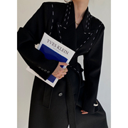 PAPERLLL设计手工双面高端羊毛黑色大衣女款2023冬天厚外套