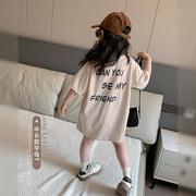 女童t恤短袖长款夏装儿童，半袖2024洋气女孩夏季宝宝上衣韩版
