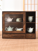 实木桌面茶具收纳柜办公室书架置物架防尘有机玻璃茶杯储物柜茶架