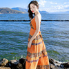 夏季无袖吊带裙雪纺小个子连衣裙长裙沙巴岛沙滩裙女泰国海边度假
