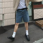 韩国男装直播idun重工，水洗5色百搭休闲复古宽松直筒牛仔短裤