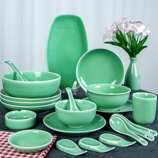 青瓷餐具碗碟套装家用创意龙泉日式陶瓷饭碗盘子自由组合简约碗盘