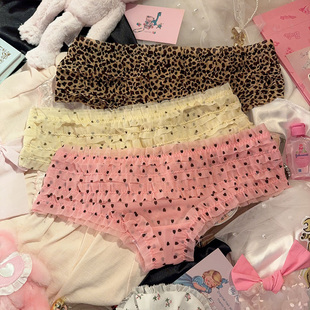 夏季薄款透明蕾丝网纱丁字裤豹纹纯欲性感内裤可爱粉色女生蛋糕裤