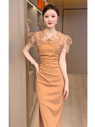 高端精致新中式国风蕾丝吊带连衣裙套装法式气质名媛改良旗袍裙子