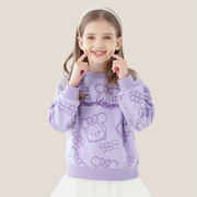 童装可爱卡通tsum松松体恤儿童，圆领套头卫衣，紫色秋冬季女大童上衣