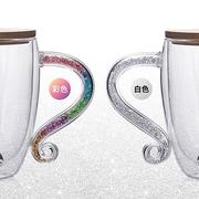 十二星座马克杯水晶带钻玻璃杯，创意带盖勺办公室，情侣咖啡杯子定制