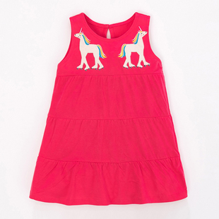 女童玫红色无袖连衣裙宝宝，简洁背心裙子儿童纯棉，夏装婴幼儿沙滩裙