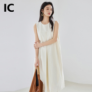 IC 法式气质绝美白色休闲连衣裙夏季裙子女肌理宽松背心长裙