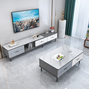 北欧电视柜茶几组合简约现代小户型客厅家用玻璃，轻奢伸缩电视机柜