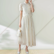夏天裙子套装仙气白色少女感减龄精致刺绣新中式短小上衣半身长裙