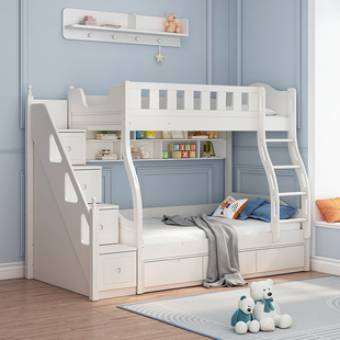 上下铺双层床1.2省空间，高低床香港定制实木白色儿童小户型上下床