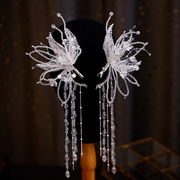 水晶串珠蝴蝶结对夹流苏新娘头饰，发夹结婚礼跟妆造型，主婚纱配饰品
