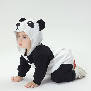 婴儿连体衣春款宝宝动物熊猫造型哈衣纯棉2024新生儿衣服卡通