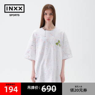 ISS BY INXX SPORTS 潮牌个性泼墨短袖仙人掌印花宽松T恤男女白色