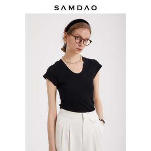 SAMDAO 店主 显瘦力MAX 轻欧美简约U型领口百搭短袖少女T恤