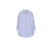 XINMO买手店时尚长袖宽松休闲女士蓝色条纹衬衫C23121611