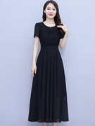 黑色雪纺连衣裙2023女夏季长款高级感显瘦气质妈妈装夏款裙子