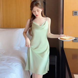 睡衣女夏季丝绸家居服，纯色性感裙子冰丝，吊带睡裙高级感2024年
