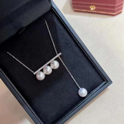 diy配件天然珍珠s925纯银，锆石经典平衡四珠套链，项链托配8mm圆珠