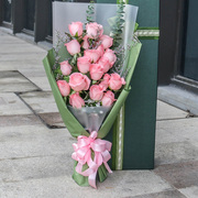 红粉香槟玫瑰花束礼盒太原鲜花同城速递小店区迎泽表白生日送花店