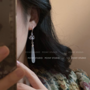 新中式古风莲花耳环女长款水滴耳坠，小众设计高级感清冷气质耳饰品