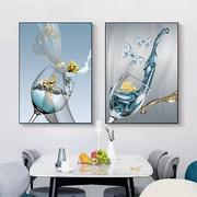 餐厅装饰画现代简约创意，饭厅挂画酒杯轻奢家居，墙画两联壁画餐桌画
