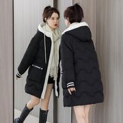 2024冬季新款羽绒棉服女中长款韩版百搭宽松大码连帽棉袄加厚外套