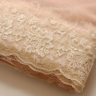 1米21厘米金线白色牡丹，粉色欧根纱，刺绣蕾丝花边辅料裙摆礼服装饰