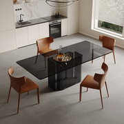 侘寂风钢化玻璃餐桌，现代简约家用长方形桌子，设计师小户型吃饭桌
